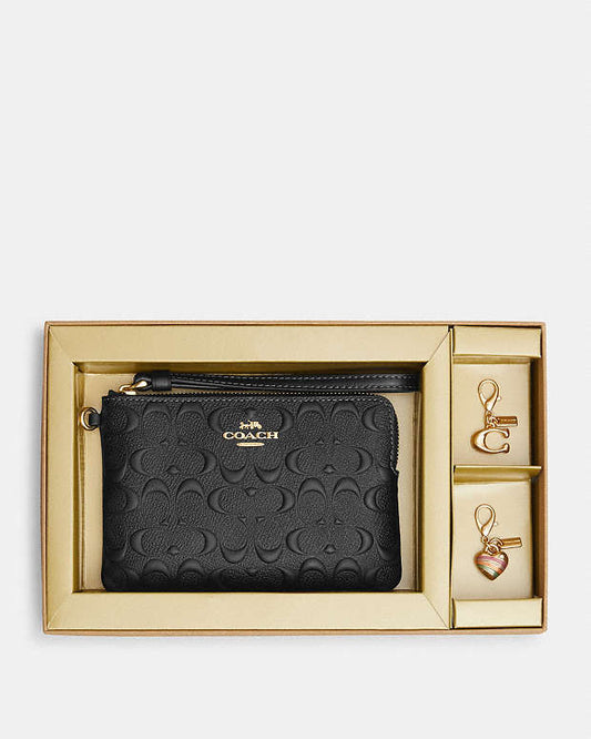 Boxed Corner Zip Wristlet In Signature Leather