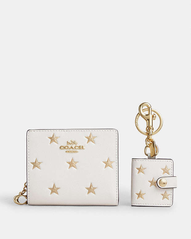 Boxed Snap Wallet And Picture Frame Bag Charm With Star Print